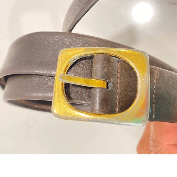 VTG Leather Brown LANGLEY\'S Belt Made in Italy Brass Buckle size 33 main image 7